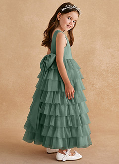 Azazie Twinkle Toes vestidos de niña de las flores Vestido de Eucalipto de Tul de Corte En A con Lazo image5