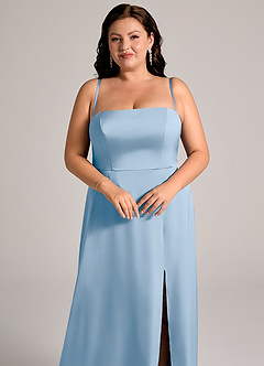 Azazie Wren Robes de demoiselle d'honneur Robe Trapèze Convertible en Satin extensible Sans bretelles Poudre Bleue image11