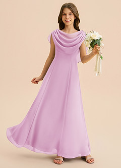 Azazie Lambie Junior Candy Pink A-Line Pleated Chiffon Dress image3