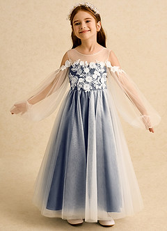 Azazie Zimi Robe Demoiselle D'honneur Fillette Robe Princesse en Tulle Encolure en Forme de Cœur Bleu Marine Foncé image4
