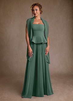 Azazie Josabeth vestidos de madre de la novia Vestido de Musgo Marino de Gasa de Corte en A con Plisado image4