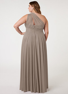 Azazie Charlize Bridesmaid Dresses Taupe A-Line One Shoulder Mesh Dress image7