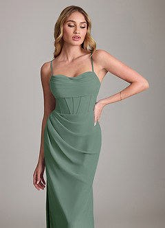 Azazie Mai Bridesmaid Dresses Eucalyptus Sheath Pleated Chiffon Dress image5