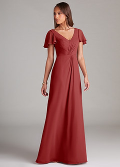 Azazie Soren Bridesmaid Dresses Rust A-Line Ruched Chiffon Dress image4