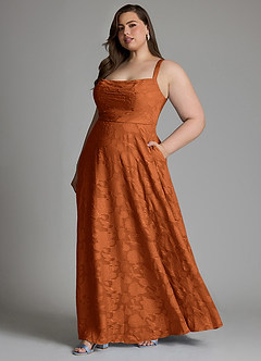 Azazie Shaude Bridesmaid Dresses Burnt Orange A-Line Pleated Floral Burnout Dress image14