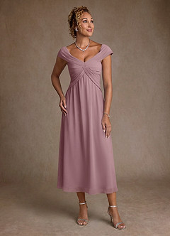 Azazie Mirta Suknie dla Matki Panny Młodej Linia A Pofałdowany Kwiatowe wypalenie Długość herbaty Sukienka image1