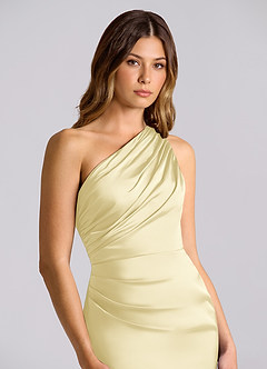 Azazie Akilah Brudtärnklänningar Klä av Sjöjungfru i Stretch Satin Ena axeln Citronsorbet image7