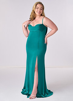 Barbie ♥ Azazie Bridesmaid Dresses Teal Mermaid Corset Stretch Satin Dress image9