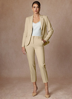 front Whitney Champagne Raffinerad vävd prestandakort kostym med byxor