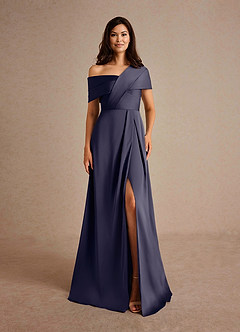 Azazie Milton Mother of the Bride Dresses Stormy A-Line Pleated Stretch Satin Dress image7