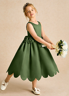 Azazie Macaroon Flower Girl Dresses Olive Ball-Gown Bow Matte Satin Dress image1