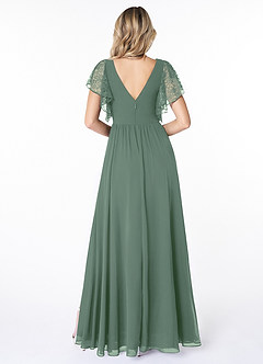 Azazie Zella Bridesmaid Dresses Eucalyptus A-Line Lace Chiffon Dress image2