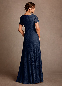 Azazie Sheffield Mother of the Bride Dresses Dark Navy A-Line Lace Chiffon Dress image3
