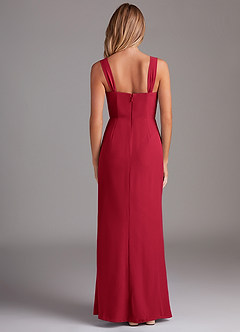 Azazie Denice Bridesmaid Dresses Scarlet Sheath Pleated Chiffon Dress image2