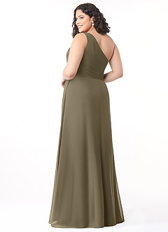 Azazie Dallas Vestidos de damas de honor Vestido de Verde Sauce de Gasa de Corte en A con Hombro unilateral image7