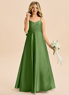 Azazie Rumi Junior Basil A-Line Pleated Stretch Satin Dress image4