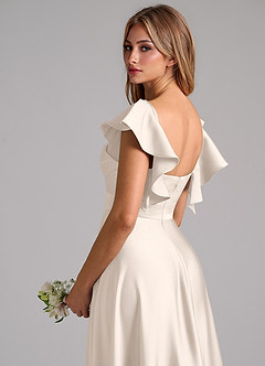 Azazie Leilani Bridesmaid Dresses White Alabaster A-Line Ruched Stretch Satin Dress image9