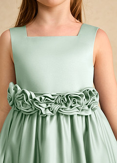 Azazie Peaches Flower Girl Dresses Agave A-Line Bow Matte Satin Dress image5