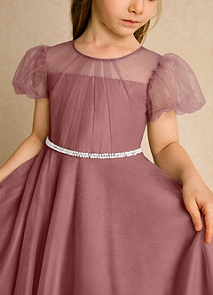 Azazie Duckie Abiti da Ragazza di Fiori Abito Principessa in Tulle Plissettato Rosa Del Deserto image6