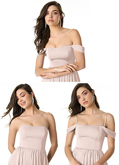 Azazie Morana Bridesmaid Dresses Blushing Pink A-Line Off the Shoulder Stretch Satin Convertible Dress image9
