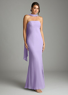 Azazie Saylor Vestidos de damas de honor Vestido de Lila de Gasa de Corte Sirena con Sin tirantes image1
