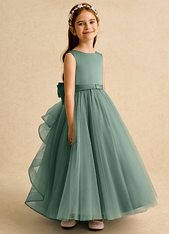 Azazie Lior Flower Girl Dresses Eucalyptus Ball-Gown Pleated Tulle Dress image3