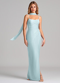 Azazie Calandra 신부 들러리 드레스 쉬스 주름진 쉬폰 바닥 길이 드레스 image3