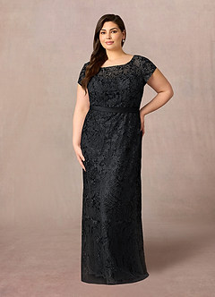 Azazie Dorit Mother of the Bride Dresses Black Sheath Scoop Lace Dress image7