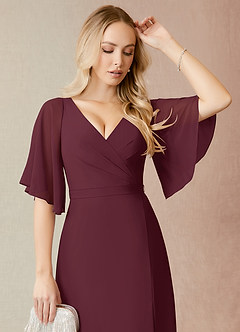 Azazie Cierra Bridesmaid Dresses Cabernet A-Line V-Neck Chiffon Dress image6