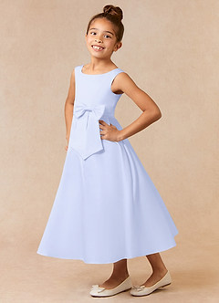 Azazie Lindy Flower Girl Dresses Lavender A-Line Pleated Matte Satin Dress image1