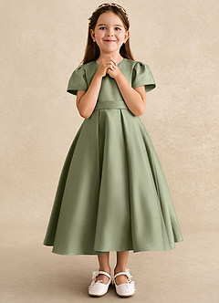 Azazie Princess Robe Demoiselle D'honneur Fillette Robe Trapèze en Mat Satiné Plissée Pistache image4
