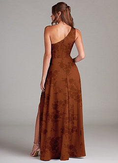 Azazie Brooke Vestidos de damas de honor Vestido de Floral Naranja Quemado de Satén Elástico de Corte en A con Hombro unilateral image7