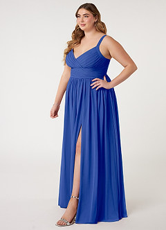 Azazie Chanel Robes de demoiselle d'honneur Robe Trapèze en Mousseline de soie Plissée Bleu Roi image10