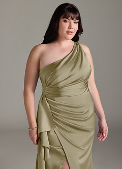 Azazie Maive Robes de demoiselle d'honneur Robe Fourreau en Satin extensible Rayé Vert Mousse image6