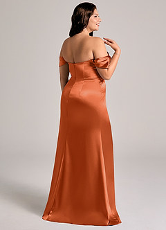 Azazie Saige Bridesmaid Dresses Burnt Orange Sheath Off the Shoulder Metallic Satin Convertible Dress image14