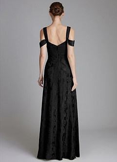 Azazie Emoria Bridesmaid Dresses Midnight Jacquard A-Line Off the Shoulder Jacquard Dress image2