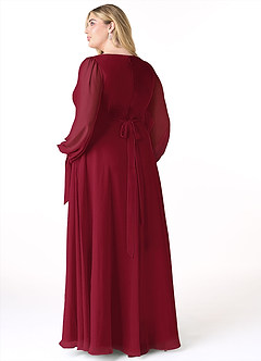 Azazie Leonia Bridesmaid Dresses Burgundy A-Line Long Sleeve Chiffon Dress image8