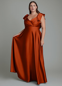 Azazie Leilani Robes de demoiselle d'honneur Robe Trapèze en Satin extensible Drapé Paprika image10
