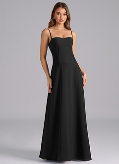 Azazie Valentine Bridesmaid Dresses Black A-Line Corset Chiffon Dress image1