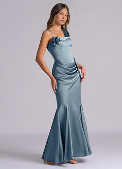 Azazie Inara Bridesmaid Dresses Dusty Blue Mermaid Pleated Stretch Satin Dress image5