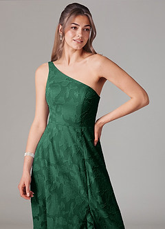 Azazie Ellianna Bridesmaid Dresses Dark Green A-Line One Shoulder Floral Burnout Dress image5