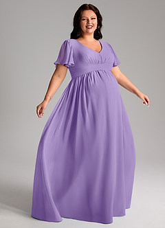 Azazie Verna Maternity Bridesmaid Dresses A-Line V-Neck Ruched Chiffon Floor-Length Dress image9