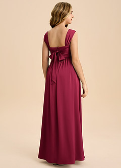 Azazie Hattie Junior Abito A-Line in Raso Elasticizzato Plissettato Borgogna image7