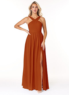 Azazie Elvira Bridesmaid Dresses Paprika A-Line Pleated Chiffon Dress image1