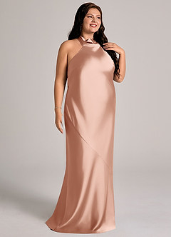 Azazie Velli Abiti da Damigella Abito Sirena in Raso Elasticizzato Collo Alto Oro Rosa image12