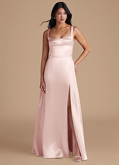 Azazie Hope Bridesmaid Dresses Blushing Pink A-Line with Pockets Metallic Satin Dress image5