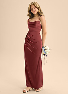 Azazie Mai Junior Terracotta Sheath Sweetheart Neckline Stretch Satin Dress image1