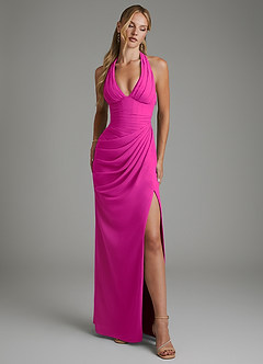 Azazie Tina Vestidos de damas de honor Vestido Fucsia de Gasa de Corte Sirena con Corsé image1