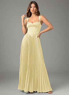 Azazie Avenelle Bridesmaid Dresses Lemon Sorbet A-Line Corset Stretch Satin Dress image4