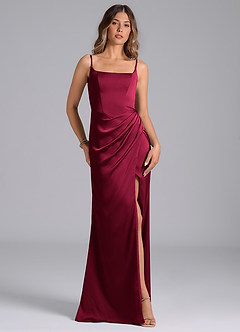Azazie Donielle Bridesmaid Dresses Burgundy Mermaid Corset Stretch Satin Dress image4